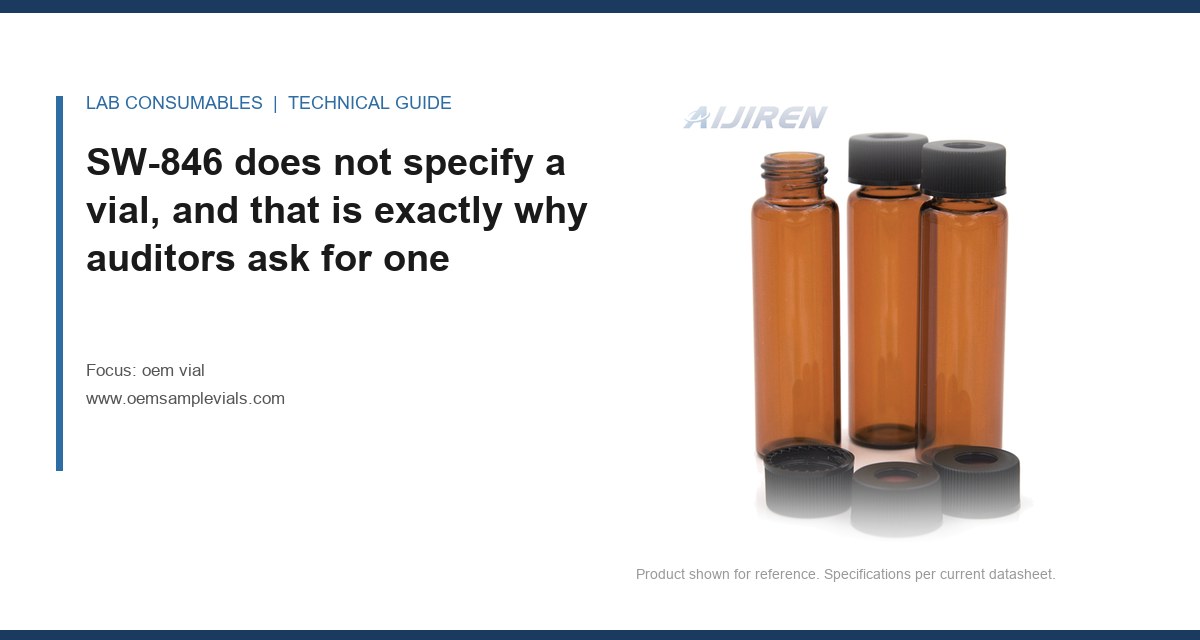 SW-846 does not specify a vial, and that is exactly why auditors ask for one
